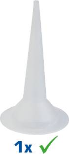 Pièce de rechange blanche conique avec une base large. En dessous, un texte bleu '1x' et une coche verte.