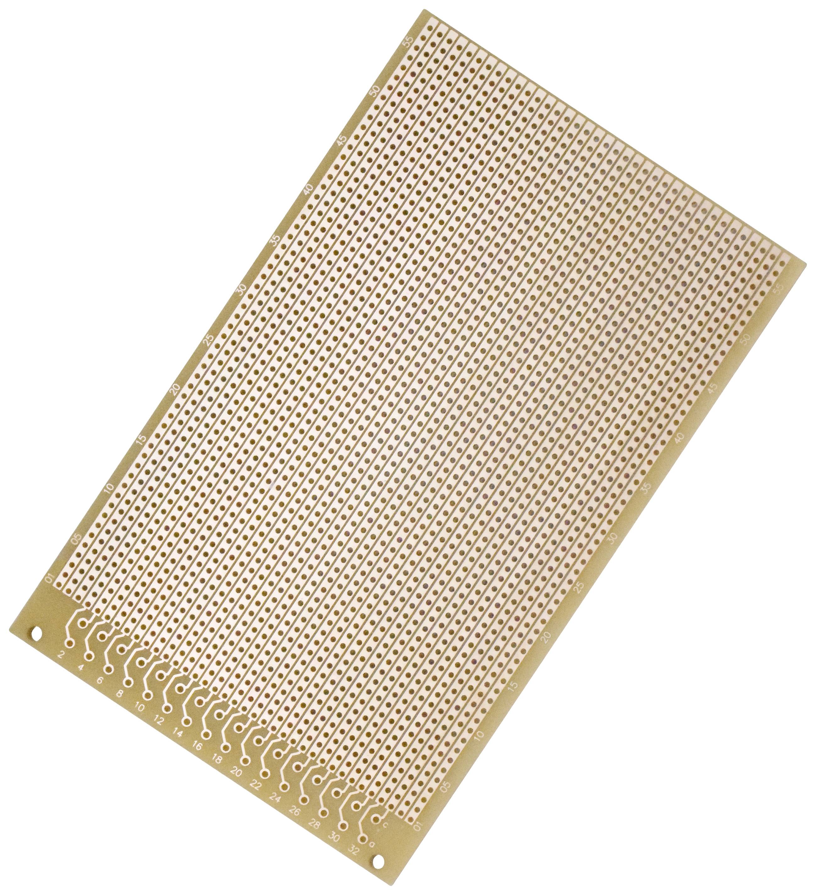 Plaque de prototypage électronique avec de nombreux trous pour la fixation et le câblage de composants électroniques.