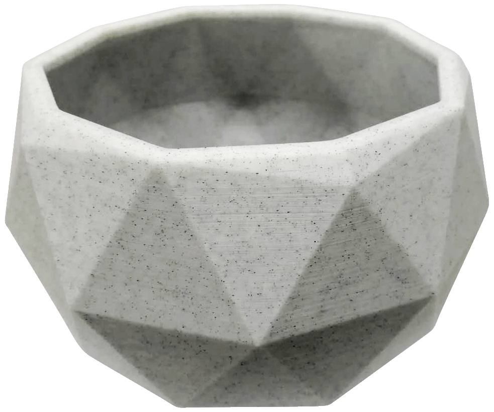 Un pot gris, à facettes, avec un design géométrique, en matériau de béton, convient comme récipient décoratif moderne.