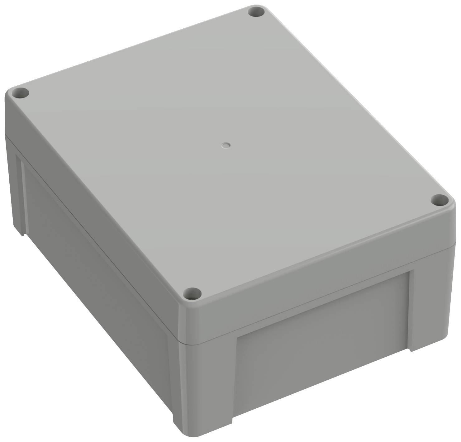 Un boîtier rectangulaire en plastique gris aux bords biseautés, probablement destiné à des composants électroniques.