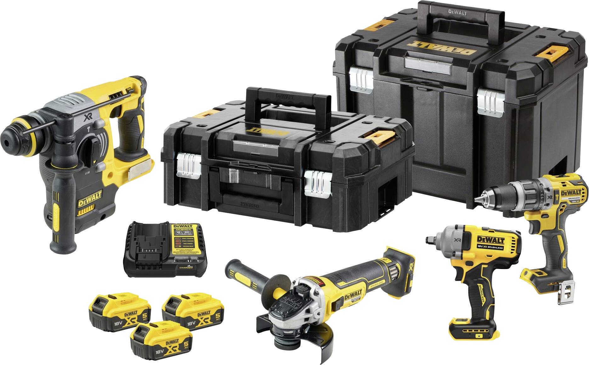 DEWALT DCK428P3T-QW Jeu d'outils Perceuse-visseuse à percussion sans fil, Clé à chocs sans fil, Marteau perforateur sans fil