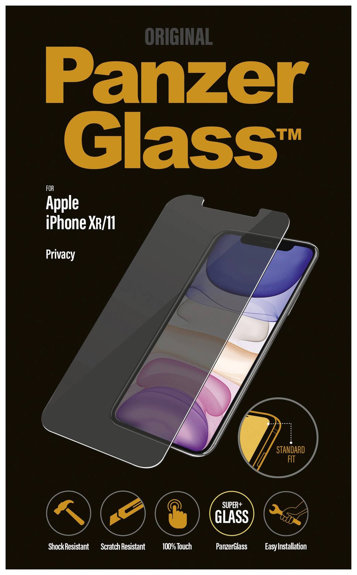 Film de protection d'écran 'Panzer Glass' pour Apple iPhone XR/11. Caractéristiques : résistant aux chocs, résistant aux rayures, 100% tactile, installation facile.