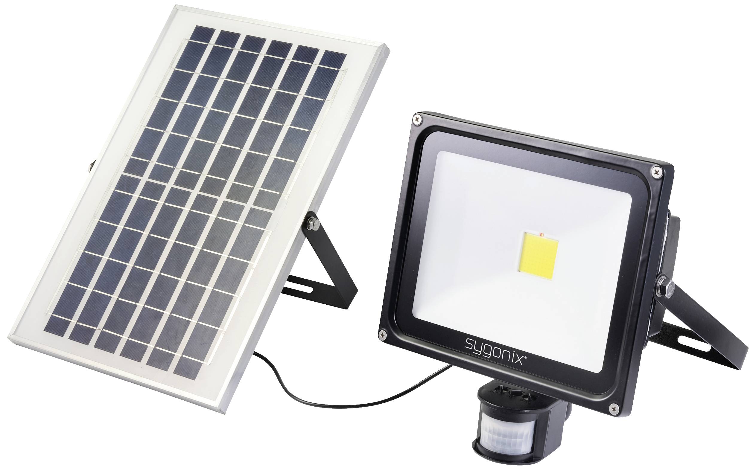 Projecteur LED alimenté par énergie solaire avec module solaire ; adapté aux espaces extérieurs, sans fil, pour un éclairage dans l'obscurité.