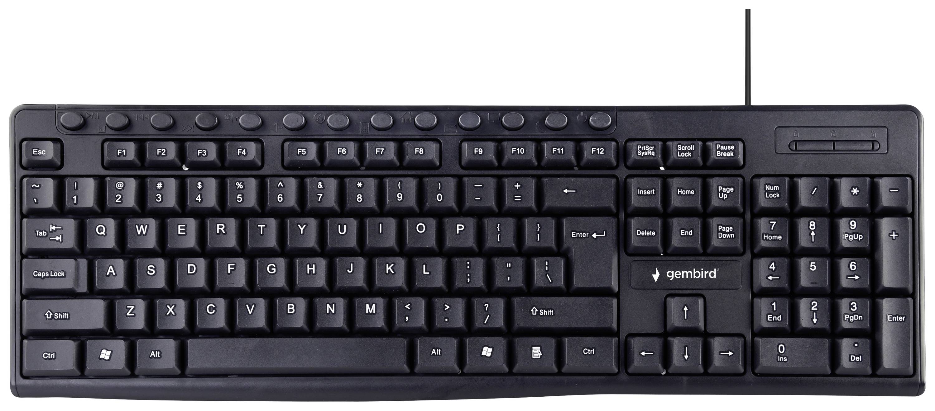 Gembird USB Clavier allemand, QWERTZ noir touches multimédia, Touches à frappe silencieuse