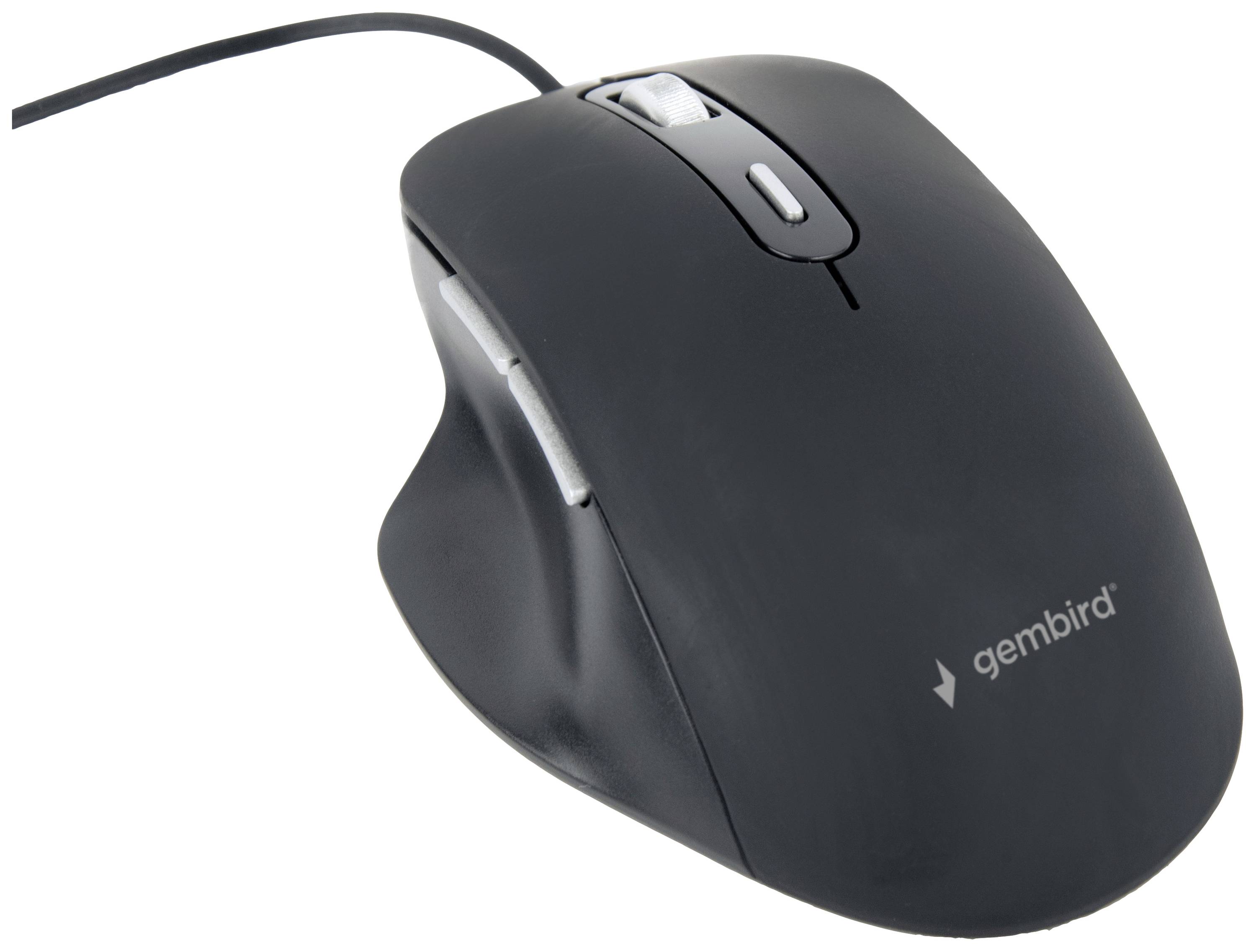 Gembird Souris filaire optique noir 6 Boutons 1200 dpi, 1800 dpi, 2400 dpi, 3600 dpi éclairé, Touches à frappe silencieuse