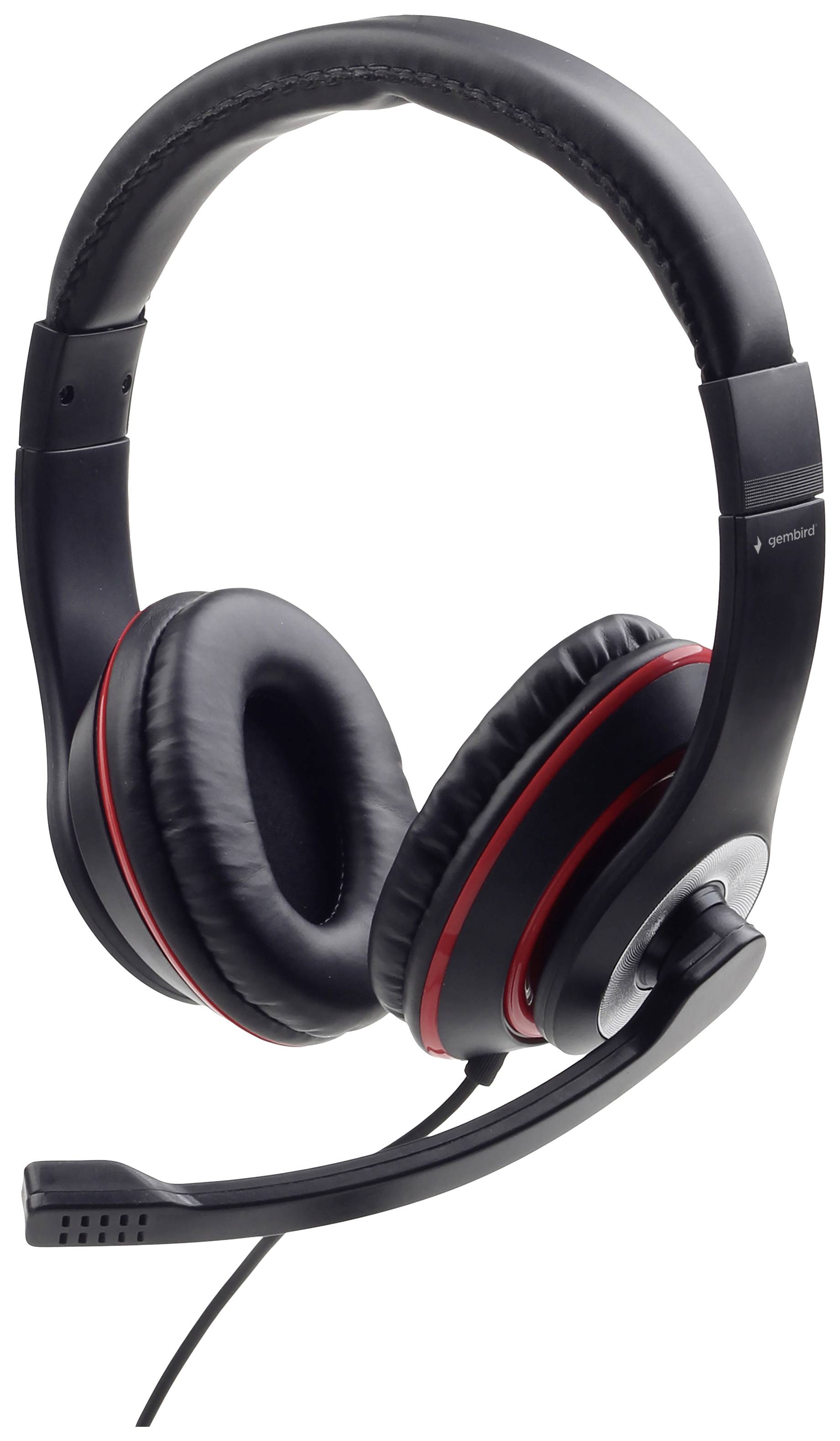 Gembird Micro-casque supra-auriculaire filaire noir, rouge volume réglable, micro-casque