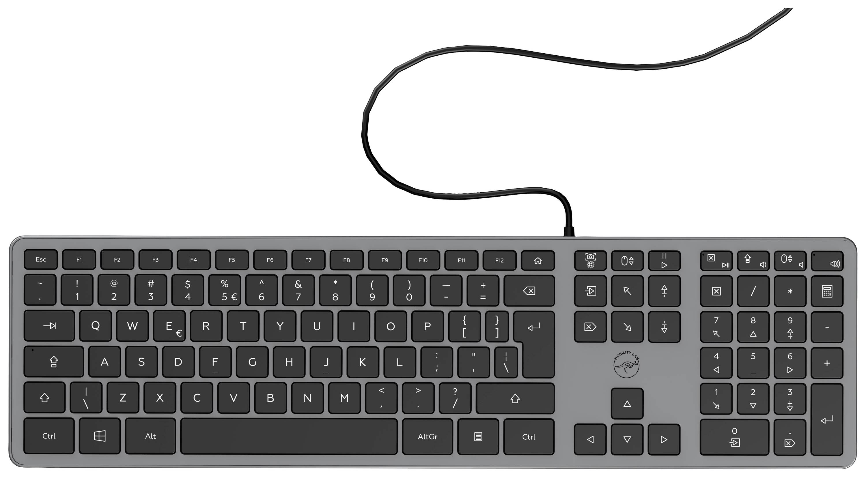 Mobility LAB ML302843 USB Clavier anglais US, QWERTY, Windows® gris