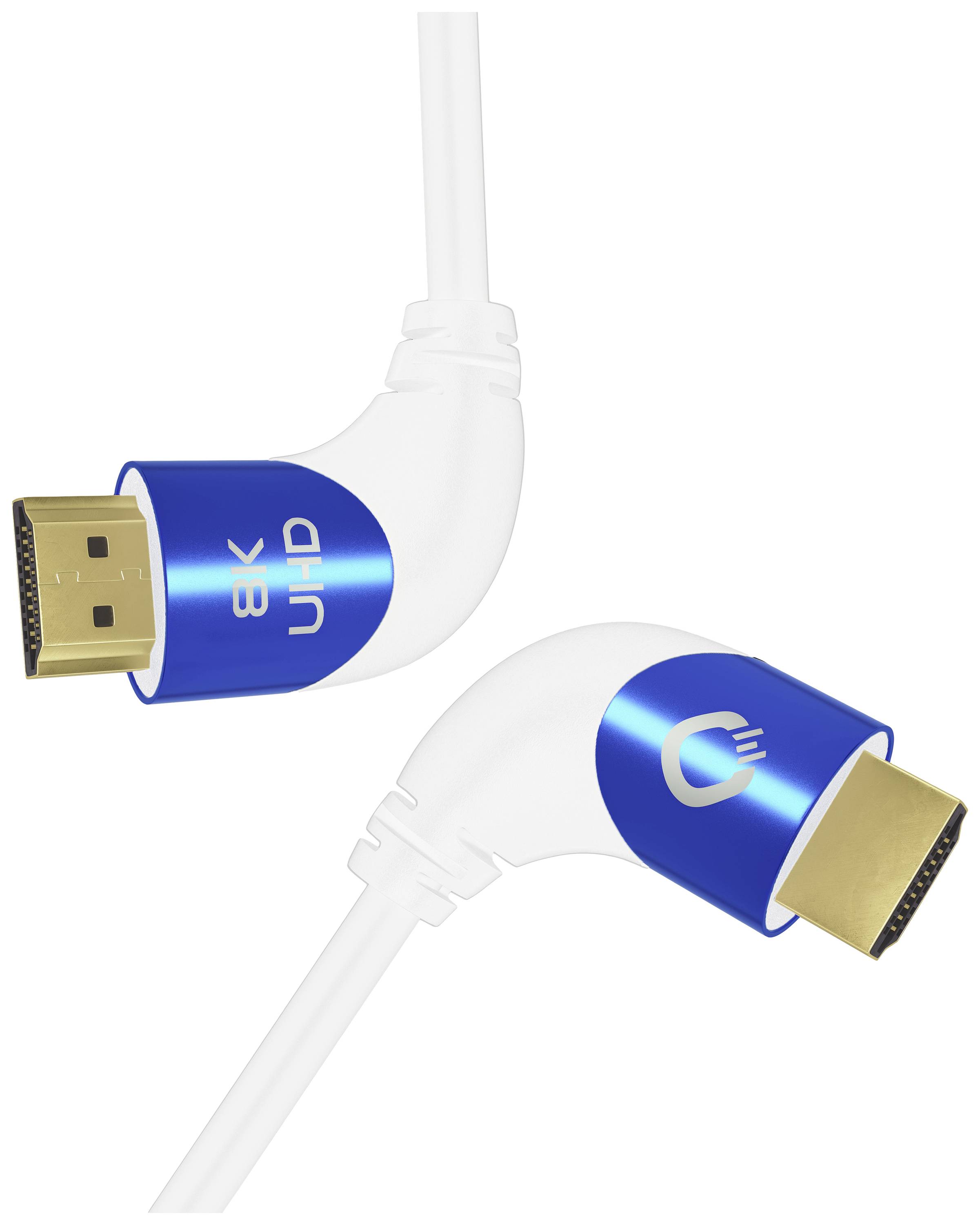 Câble de raccordement Oehlbach HDMI Fiche mâle HDMI-A, Fiche mâle HDMI-A 1.50 m blanc D1C42546 8K UHD, coudé à 90° vers la gauche