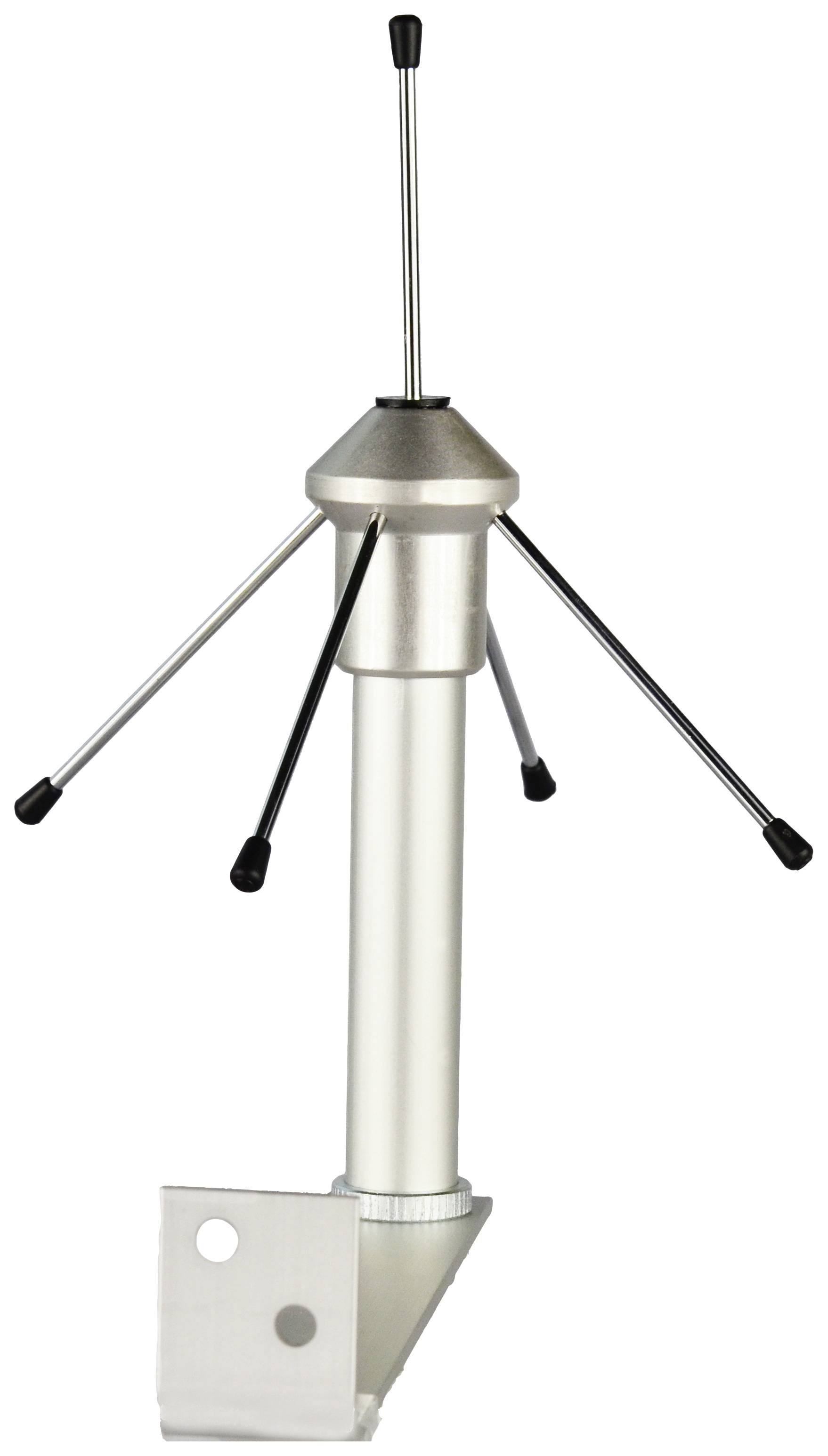 Antenne de protection contre la foudre métallique à pointe et quatre bras proéminents, montée sur un mât vertical avec support de fixation.