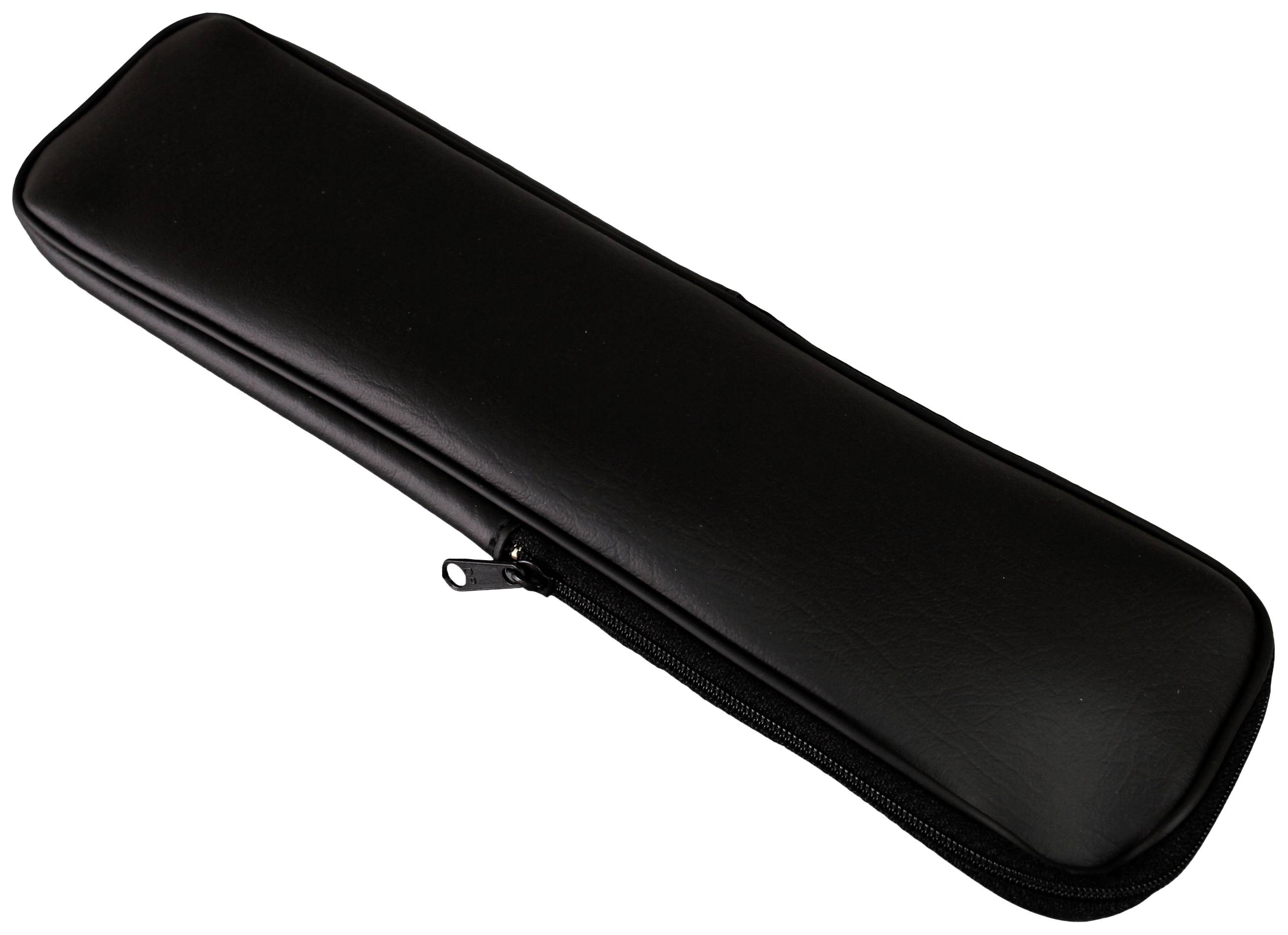 Étui noir, allongé, avec fermeture à glissière, adapté pour stylos ou outils.