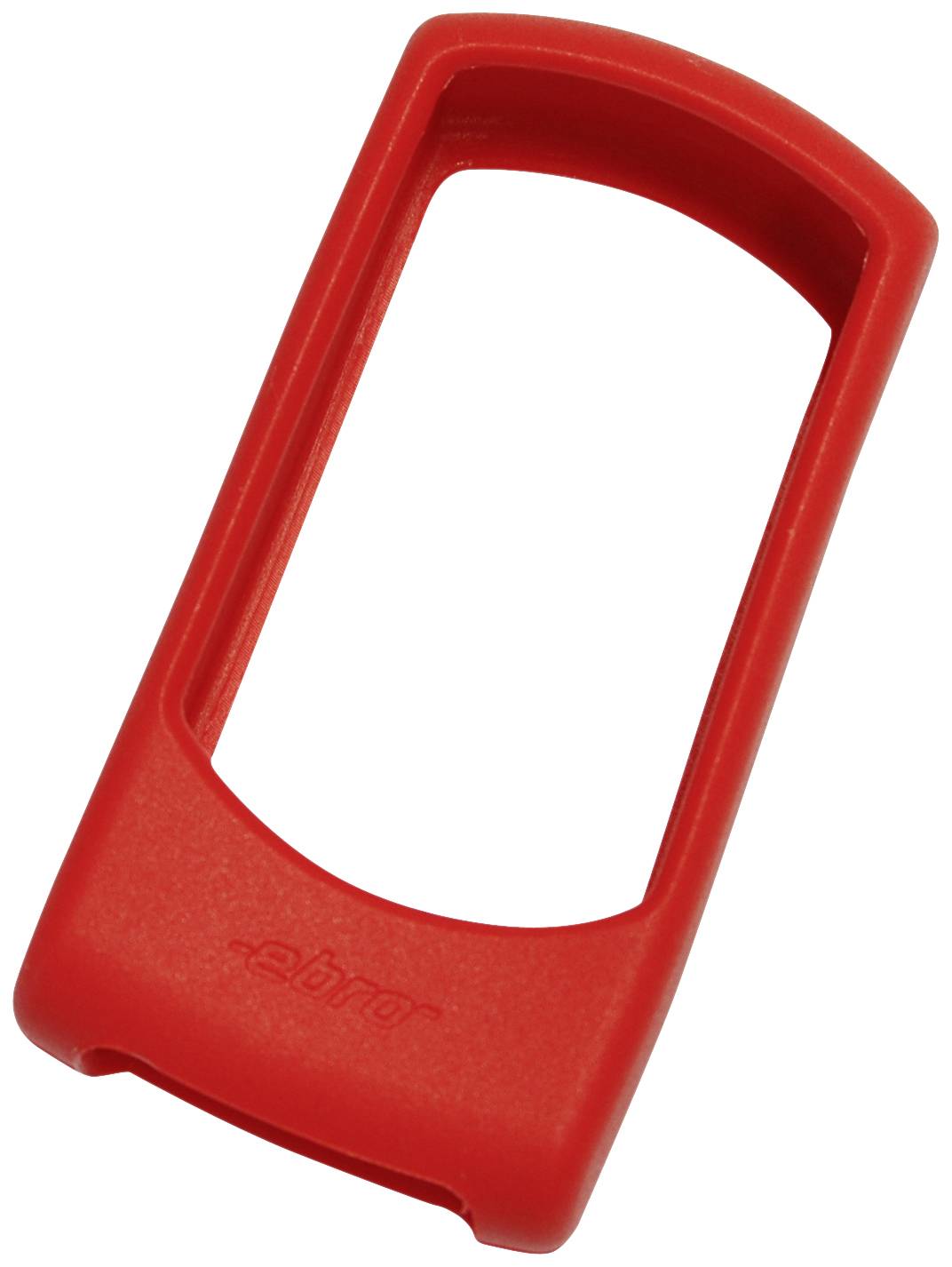 Étui de protection en caoutchouc rouge pour un appareil électronique, rectangulaire avec des coins arrondis.