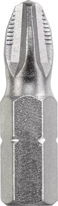 Embout cruciforme avec surface métallique argentée, adapté pour tournevis, montrant les détails de la tête de vis.