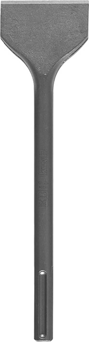 Un burin plat gris à long manche, adapté pour les travaux de burinage sur béton ou maçonnerie.