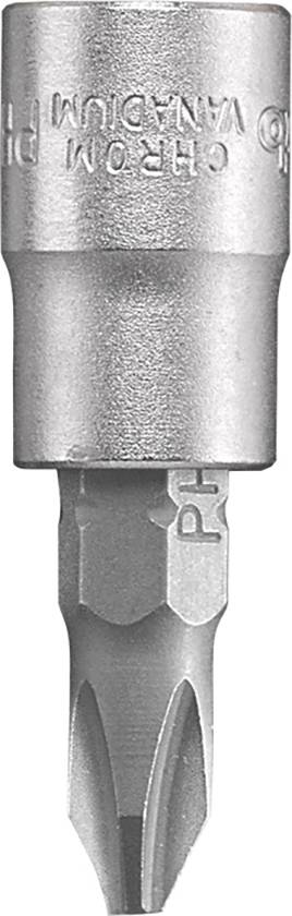 Un embout cruciforme PH3 en acier chrome-vanadium de couleur argent.