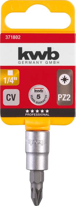Embout de tournevis cruciforme PZ2 de kwb pour usage professionnel, acier CV, fixation 1/4