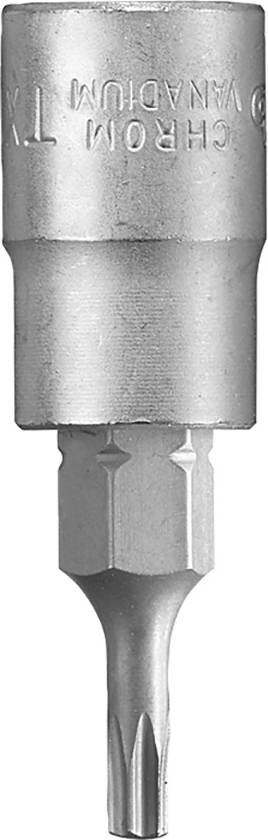 Embout Torx métallique, taille TX 6, avec adaptateur de clé intégré. Adapté aux travaux de vissage précis.
