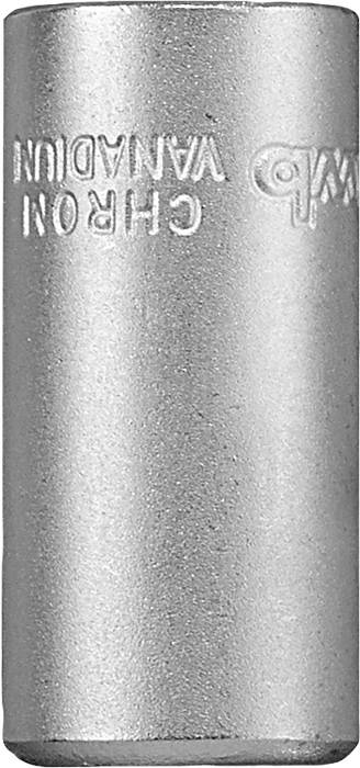 Un étui métallique argenté portant l'inscription 'CHROME VANADIUM' à sa partie supérieure, dressé verticalement.