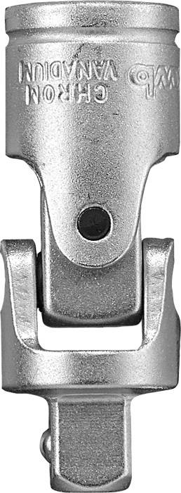 Adaptateur universel articulé métallique pour clés à douille, de forme cylindrique, avec articulation mobile permettant le réglage de l'angle, adapté aux accès difficiles.