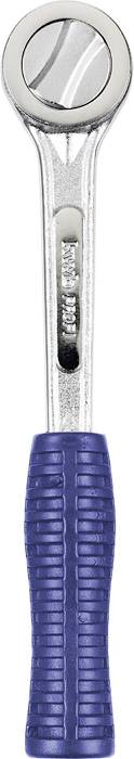 Une clé à molette avec une poignée cannelée bleue et une tête ronde et ajustable pour serrer des vis ou des écrous.