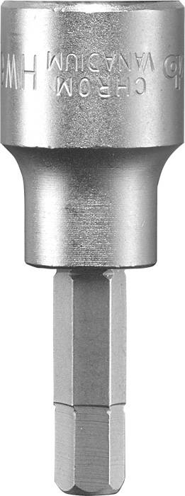 Une douille à embout hexagonal en argent, gravée en haut avec une inscription indiquant la taille ou la marque.