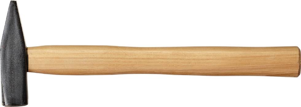 Un marteau simple avec un manche en bois et une tête en métal.