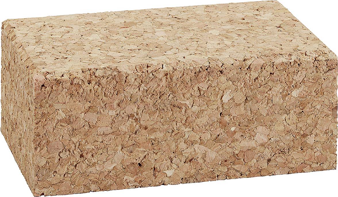Bloc rectangulaire de liège à la texture rugueuse et naturelle.