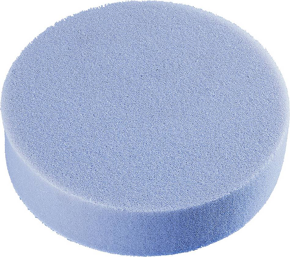 Disque de mousse bleu rond, utilisé pour le nettoyage ou le polissage.