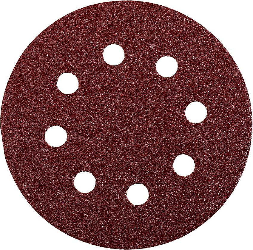 Papier de verre circulaire avec huit trous symétriquement répartis. Fréquemment utilisé pour les ponceuses.