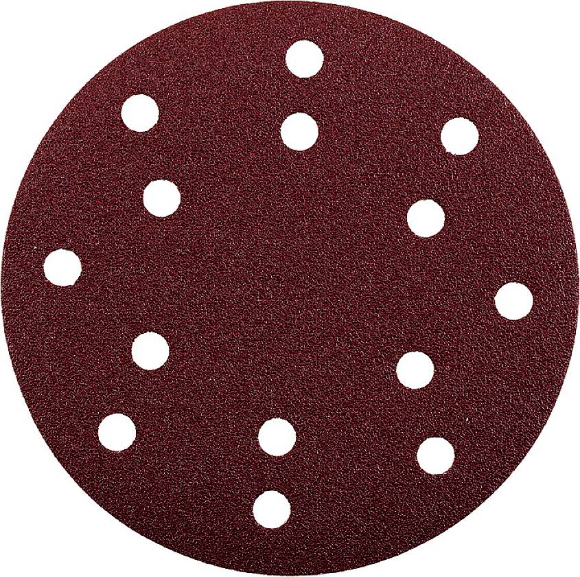 Un disque de papier abrasif rond avec plusieurs trous pour la fixation sur un appareil de ponçage. Adapté aux travaux sur bois ou sur métal.