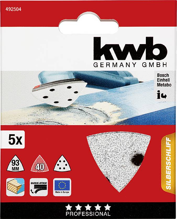 kwb 492504 Feuille abrasive Delta Grain 40 (Ø) 93 mm 5 pc(s)