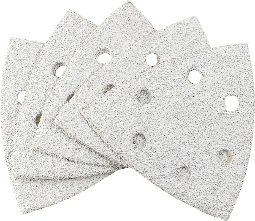 Cinq meules blanches avec des trous, disposées en éventail sur un fond clair.