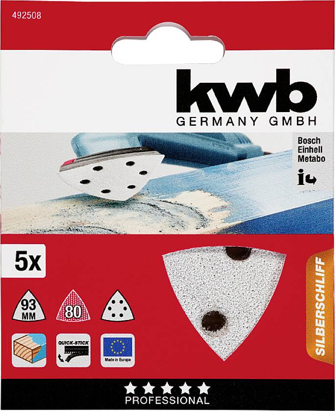 kwb 492508 Feuille abrasive Delta Grain 80 (Ø) 93 mm 5 pc(s)