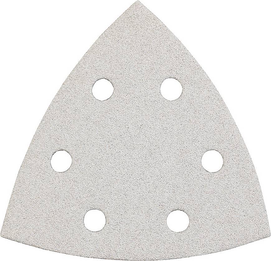 Papier de verre triangulaire à six trous, adapté pour les ponceuses delta. La texture de surface est grossière.