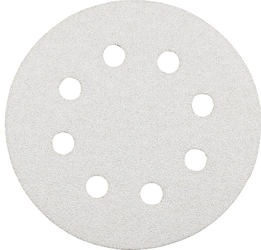 Un disque abrasif rond avec neuf trous uniformément répartis. Adapté pour les travaux de ponçage sur différentes surfaces.