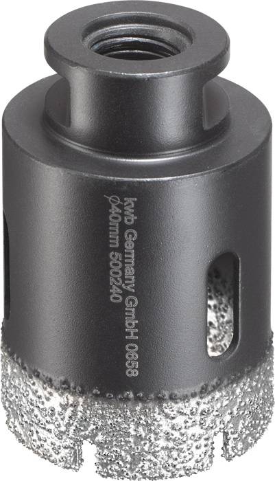 Une couronne de forage à grains de diamant grossiers, portant l'inscription 'drto Germany GmbH 0688 Ø40mm 500240', destinée à l'usinage de matériaux.