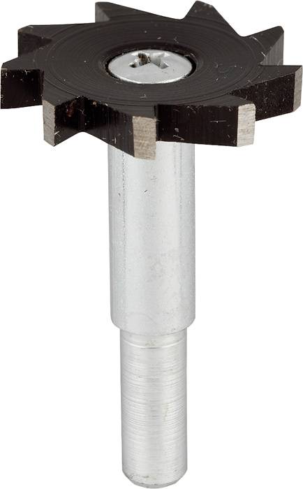 Fraise en métal avec de longues dents acérées et une tige cylindrique pour couper le métal ou le bois lors d'usinages mécaniques.