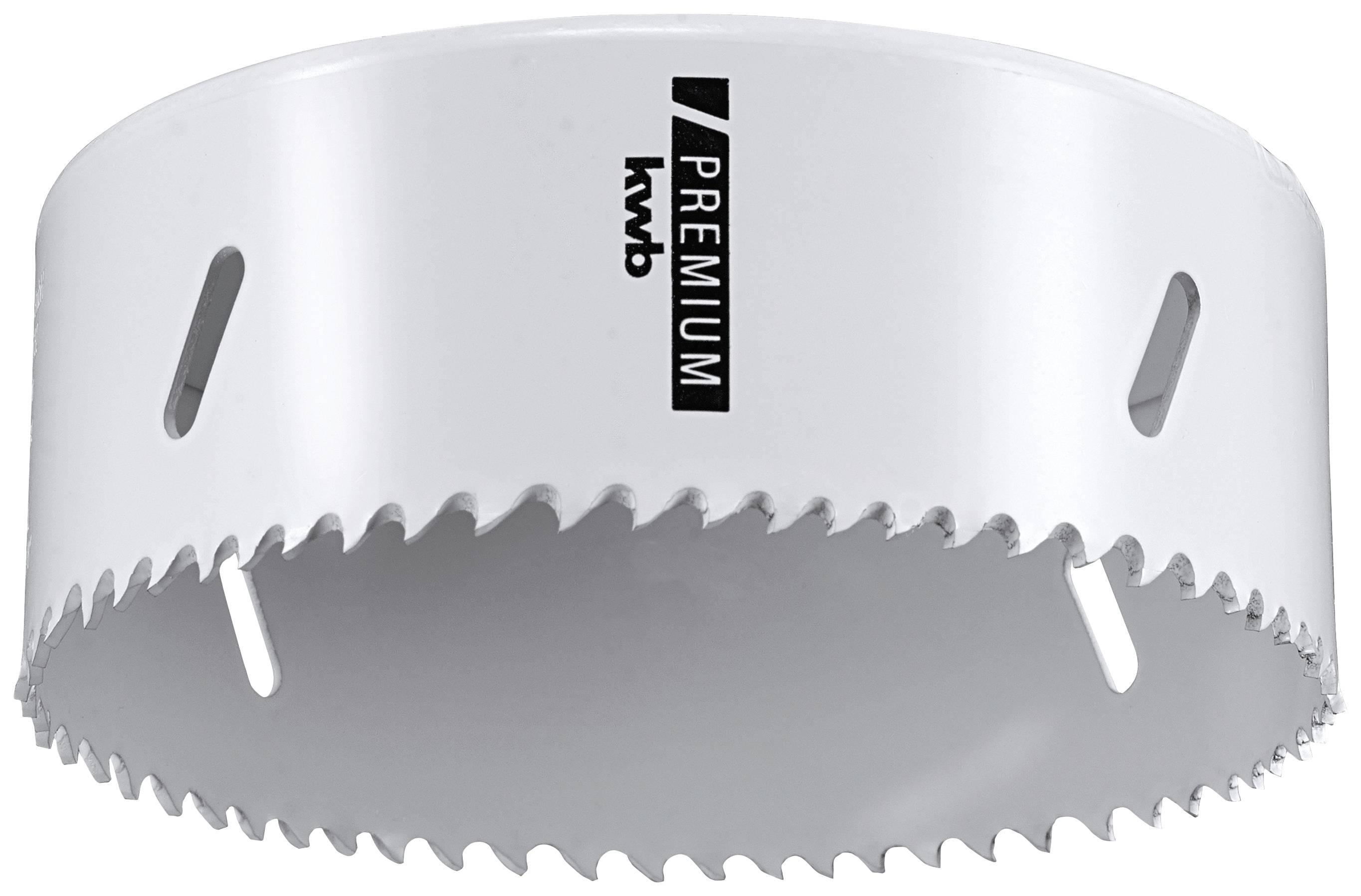 Scie cloche blanche en métal avec des dents tranchantes et l'inscription 'Premium', adaptée pour couper différents matériaux.