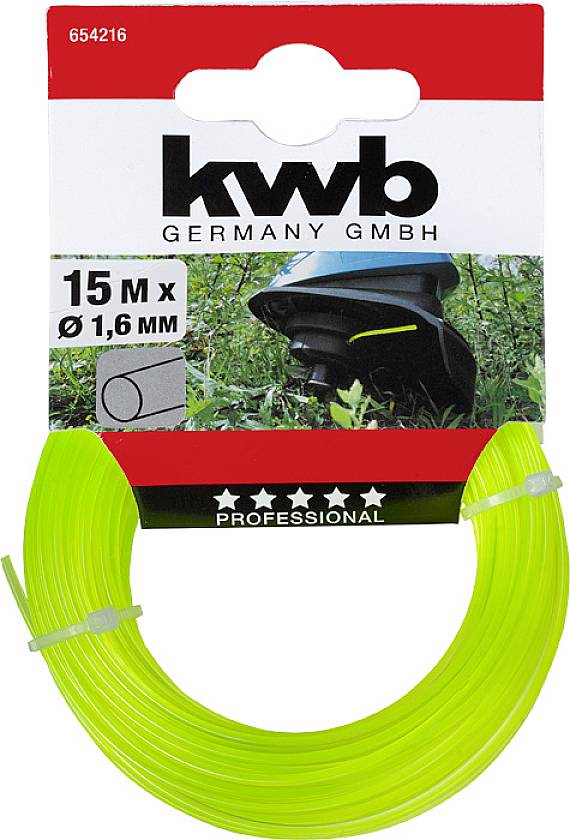 Bobine de fil de coupe vert de 'kwb GERMANY GMBH', longue de 15 mètres, diamètre de 1,6 mm, pour travaux de jardinage professionnels.