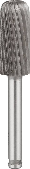Fraise en métal à tige cylindrique et dents de coupe hélicoïdales. Utilisée pour meuler et façonner des pièces.