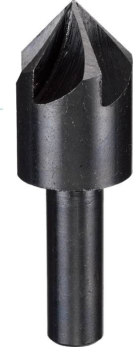 Un foret conique noir à tige cylindrique, utilisé pour ébavurer ou chanfreiner des surfaces de matériaux.