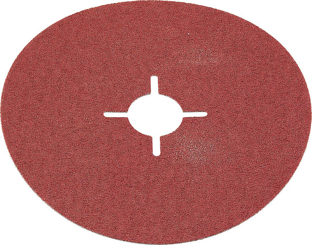 Papier abrasif rouge avec une fente centrale en forme de croix, utilisé pour les machines à poncer.
