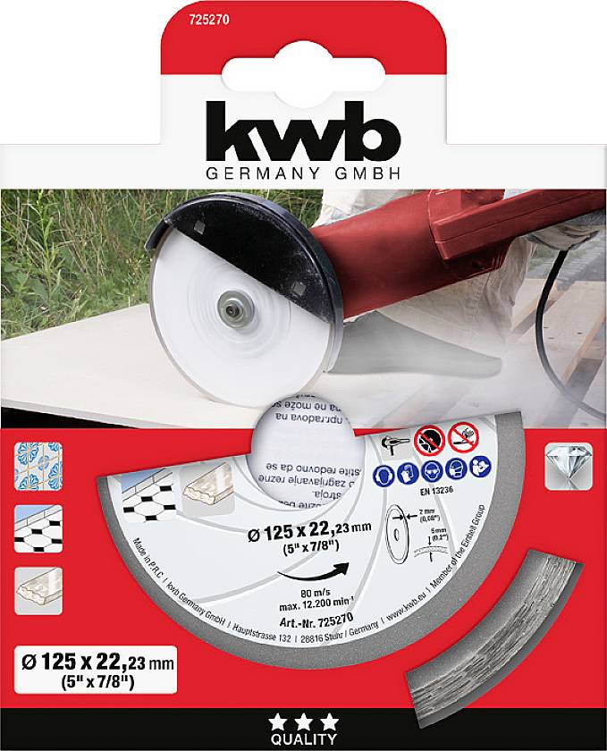 kwb 725270 Disque à tronçonner diamanté Diamètre 125 mm Ø de perçage 22.23 mm Carrelage, Céramique 1 pc(s)