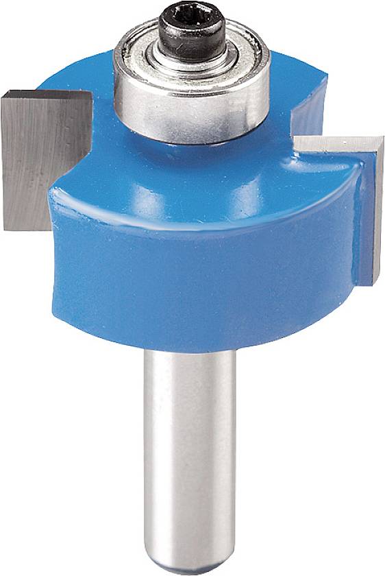 Un foret fraise avec un revêtement de protection bleu et deux lames de coupe. Principalement utilisé dans le travail du bois.