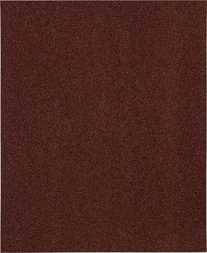Un papier de verre rectangulaire, brun foncé. Il présente un grain uniforme, adapté aux travaux de ponçage.