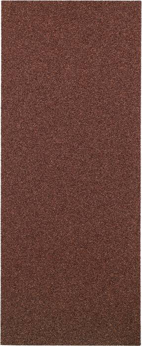Un morceau rectangulaire de papier de verre brun, à la structure uniformément répartie, adapté aux travaux sur bois ou métal.