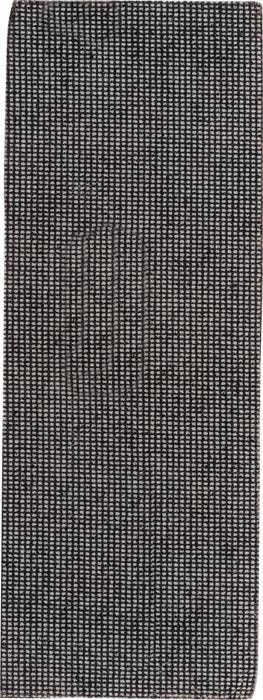 Tapis de couloir gris rayé sur fond blanc, rectangulaire et orienté horizontalement.