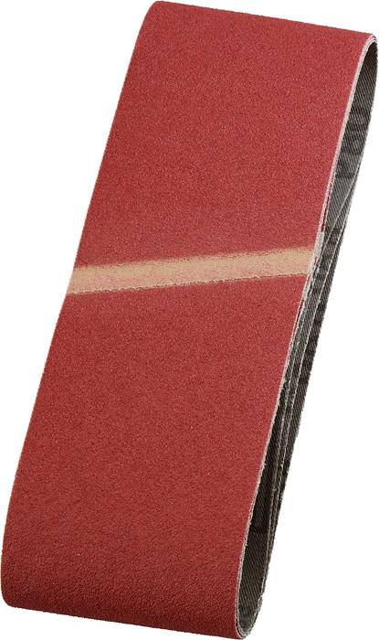 Bande abrasive rouge avec une ligne plus claire au centre, adaptée aux travaux de ponçage sur bois, métal ou plastique.