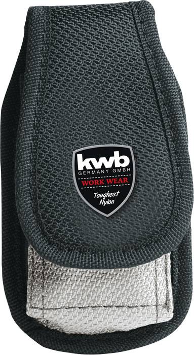 Étui noir en nylon avec surface intérieure argentée, logo 'kwb Germany GmbH', texte 'Work Wear, Toughest Nylon'.