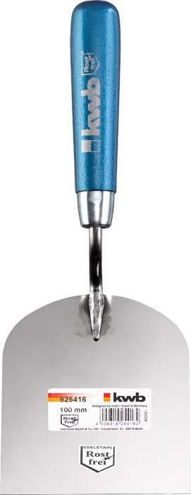 Pelle de jardin 'Kwb' avec manche bleu et truelle en acier inoxydable.