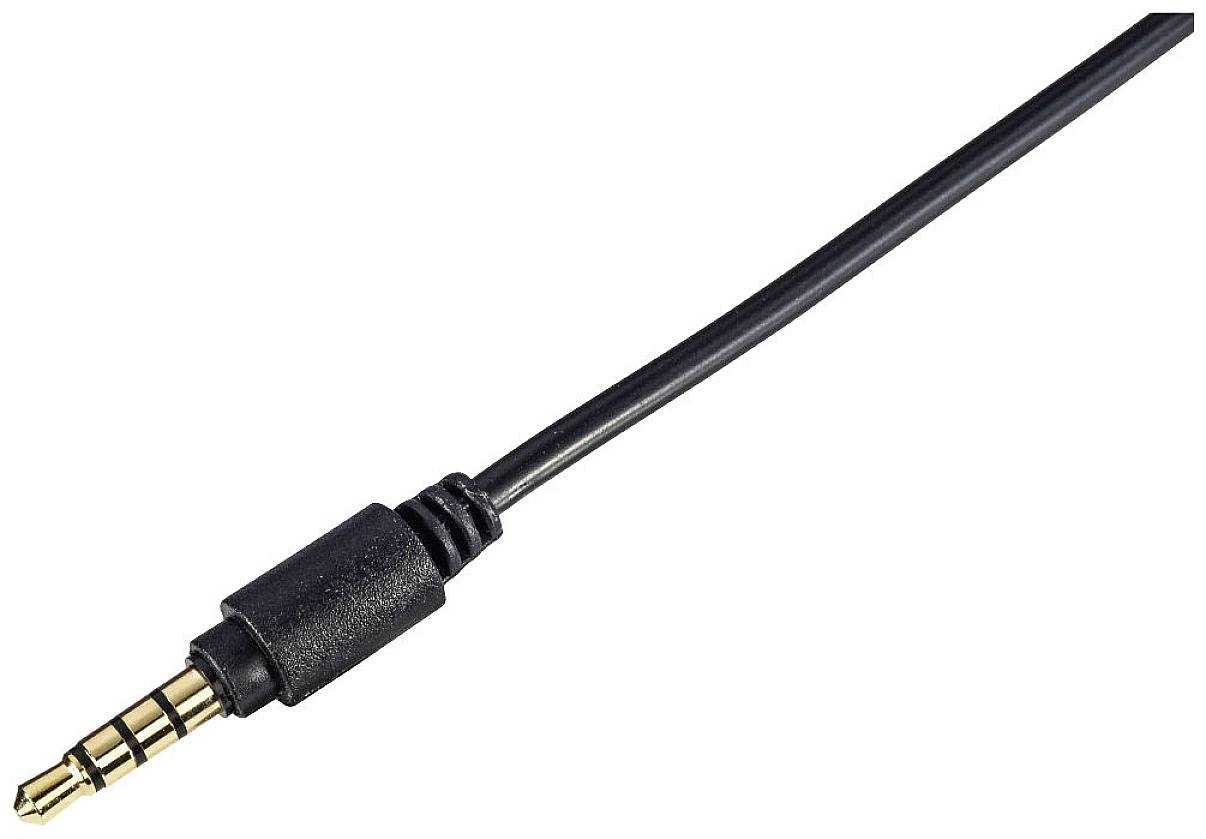 Câble audio noir avec une fiche jack de 3,5 mm, utilisé pour les connexions audio entre des appareils tels que des écouteurs et des ordinateurs.